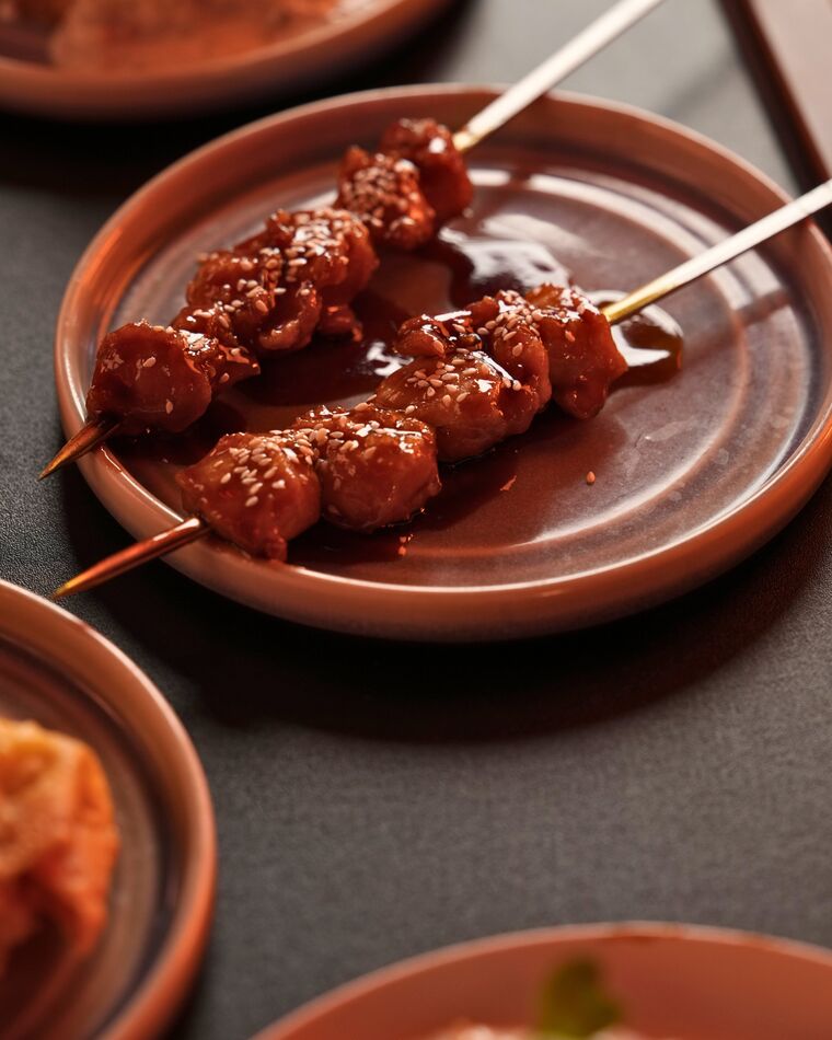 Glazed skewers off the grill